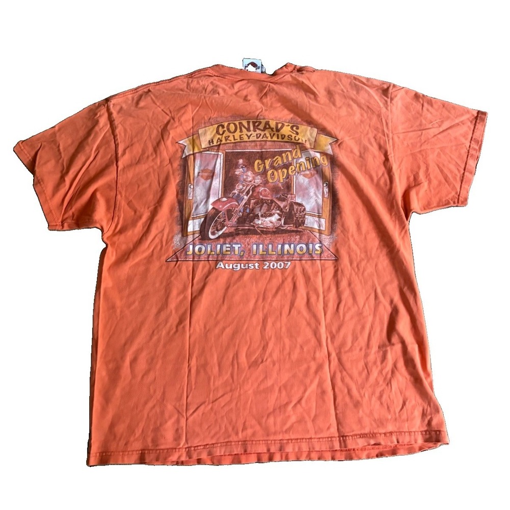 Harley Davidson Joliet Illinois Shirt Mens XL Orange Flame Logo 2007 Vintage